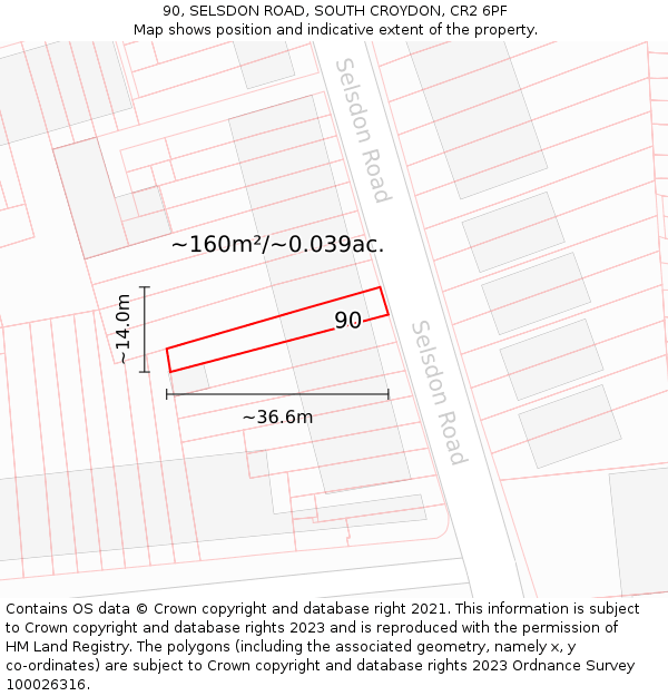 90, SELSDON ROAD, SOUTH CROYDON, CR2 6PF: Plot and title map