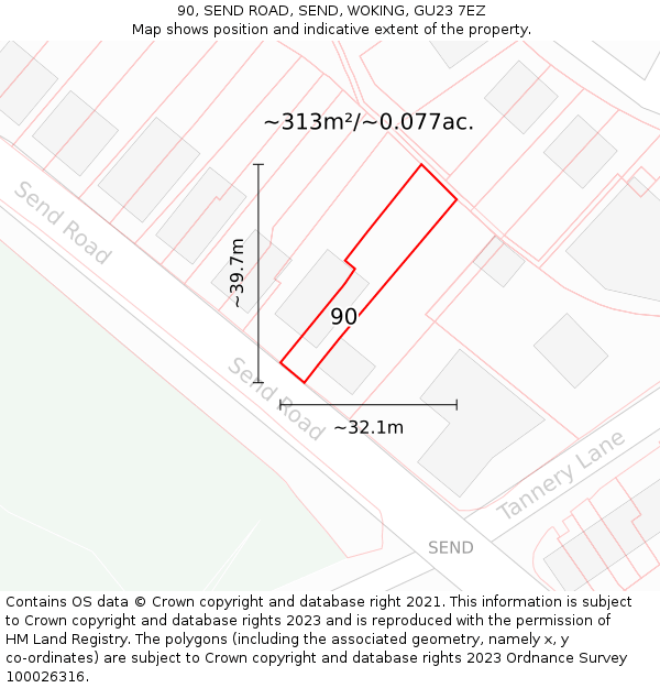 90, SEND ROAD, SEND, WOKING, GU23 7EZ: Plot and title map