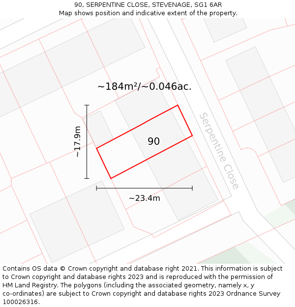 90, SERPENTINE CLOSE, STEVENAGE, SG1 6AR: Plot and title map