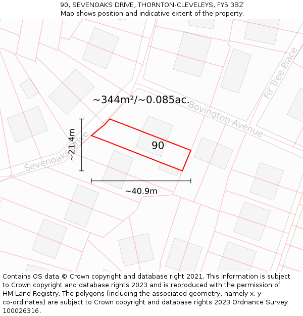 90, SEVENOAKS DRIVE, THORNTON-CLEVELEYS, FY5 3BZ: Plot and title map