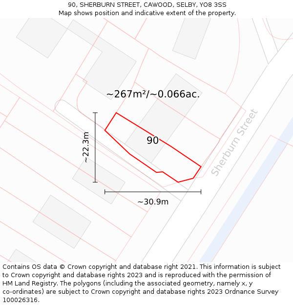 90, SHERBURN STREET, CAWOOD, SELBY, YO8 3SS: Plot and title map