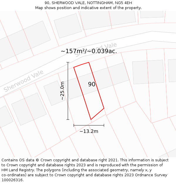 90, SHERWOOD VALE, NOTTINGHAM, NG5 4EH: Plot and title map