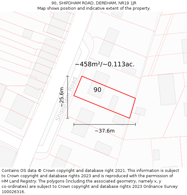 90, SHIPDHAM ROAD, DEREHAM, NR19 1JR: Plot and title map