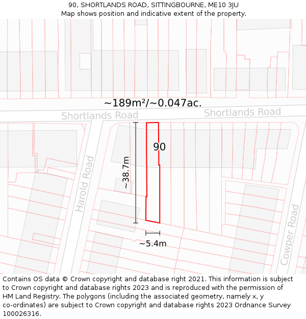 90, SHORTLANDS ROAD, SITTINGBOURNE, ME10 3JU: Plot and title map