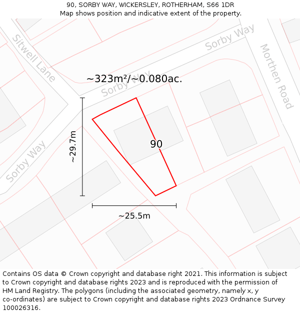 90, SORBY WAY, WICKERSLEY, ROTHERHAM, S66 1DR: Plot and title map