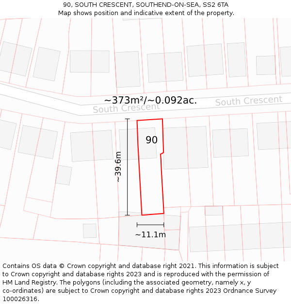 90, SOUTH CRESCENT, SOUTHEND-ON-SEA, SS2 6TA: Plot and title map