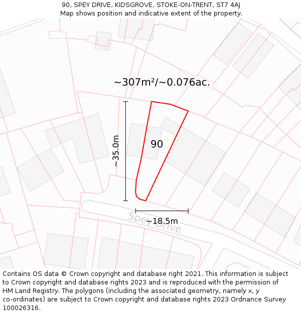 90, SPEY DRIVE, KIDSGROVE, STOKE-ON-TRENT, ST7 4AJ: Plot and title map