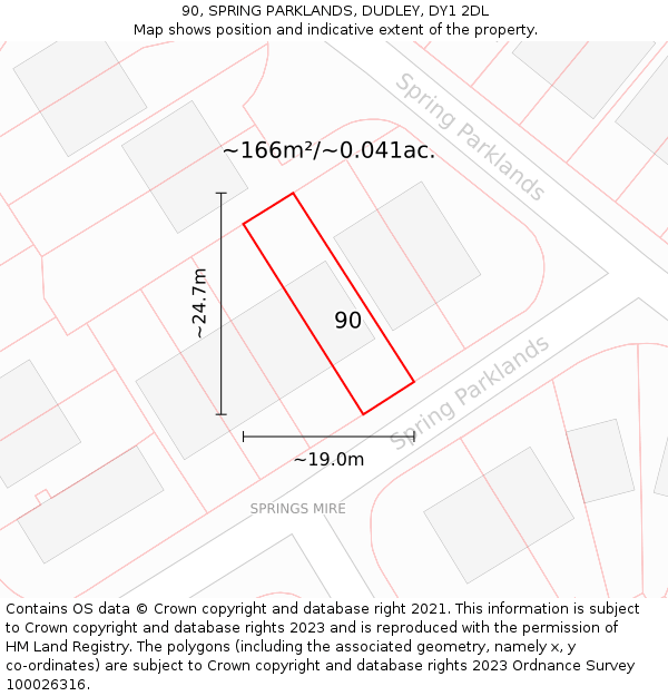 90, SPRING PARKLANDS, DUDLEY, DY1 2DL: Plot and title map