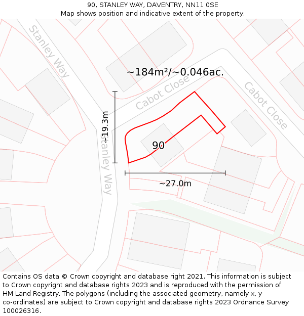 90, STANLEY WAY, DAVENTRY, NN11 0SE: Plot and title map