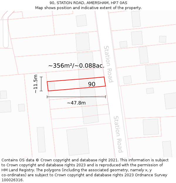 90, STATION ROAD, AMERSHAM, HP7 0AS: Plot and title map