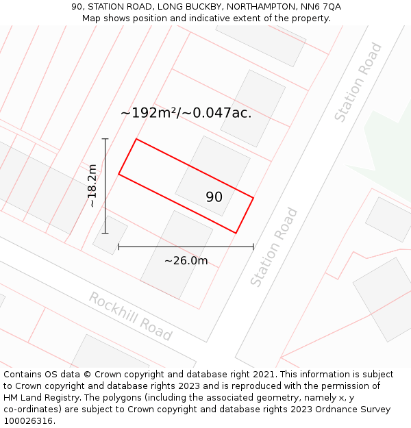 90, STATION ROAD, LONG BUCKBY, NORTHAMPTON, NN6 7QA: Plot and title map