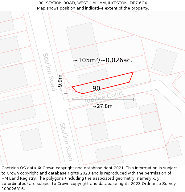 90, STATION ROAD, WEST HALLAM, ILKESTON, DE7 6GX: Plot and title map