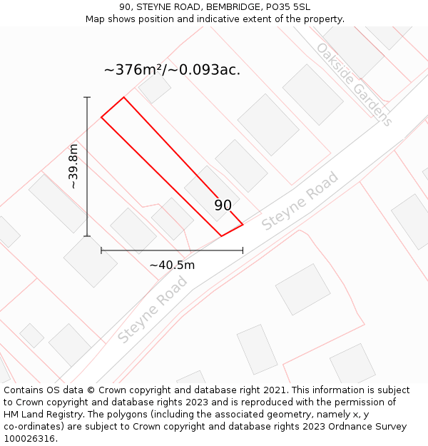 90, STEYNE ROAD, BEMBRIDGE, PO35 5SL: Plot and title map