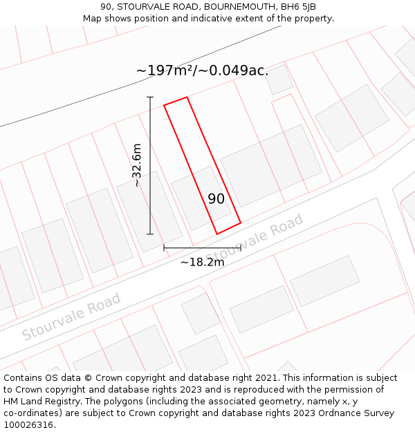 90, STOURVALE ROAD, BOURNEMOUTH, BH6 5JB: Plot and title map