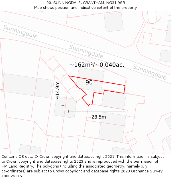 90, SUNNINGDALE, GRANTHAM, NG31 9SB: Plot and title map