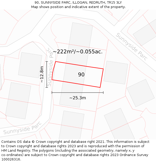 90, SUNNYSIDE PARC, ILLOGAN, REDRUTH, TR15 3LY: Plot and title map