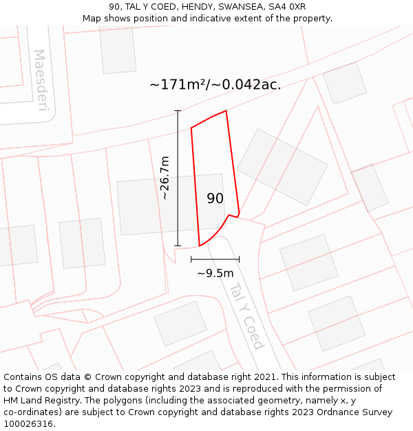 90, TAL Y COED, HENDY, SWANSEA, SA4 0XR: Plot and title map