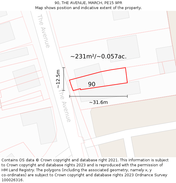 90, THE AVENUE, MARCH, PE15 9PR: Plot and title map