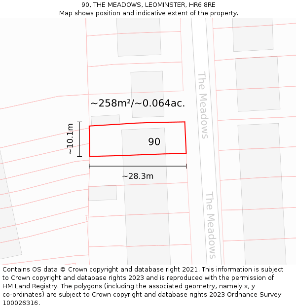 90, THE MEADOWS, LEOMINSTER, HR6 8RE: Plot and title map