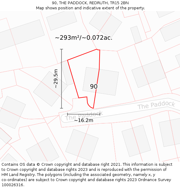 90, THE PADDOCK, REDRUTH, TR15 2BN: Plot and title map