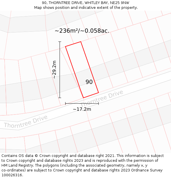 90, THORNTREE DRIVE, WHITLEY BAY, NE25 9NW: Plot and title map