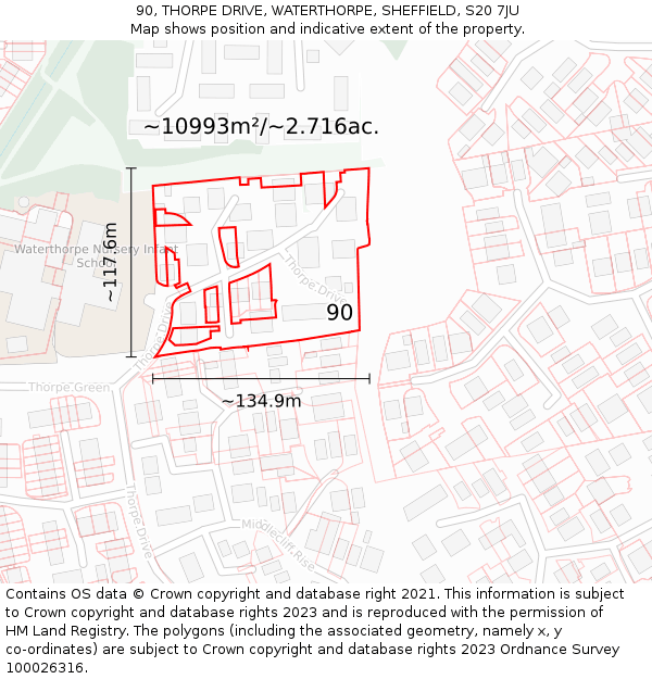 90, THORPE DRIVE, WATERTHORPE, SHEFFIELD, S20 7JU: Plot and title map