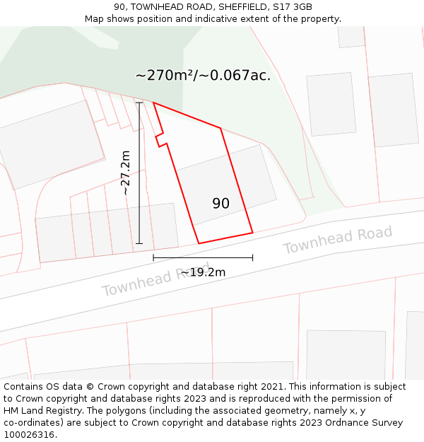 90, TOWNHEAD ROAD, SHEFFIELD, S17 3GB: Plot and title map