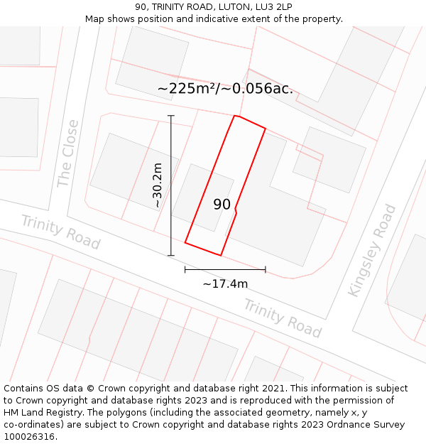 90, TRINITY ROAD, LUTON, LU3 2LP: Plot and title map