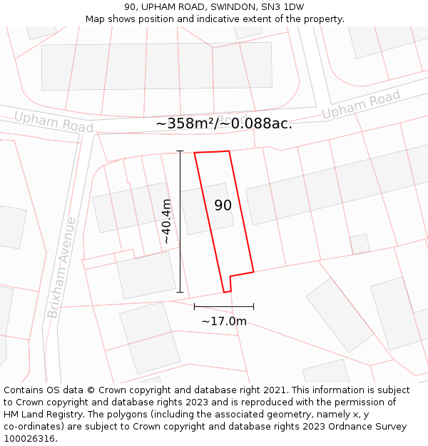 90, UPHAM ROAD, SWINDON, SN3 1DW: Plot and title map