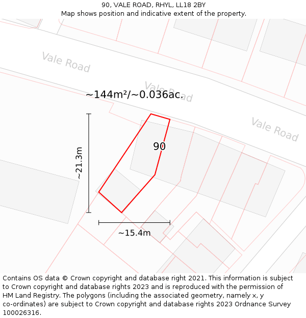 90, VALE ROAD, RHYL, LL18 2BY: Plot and title map