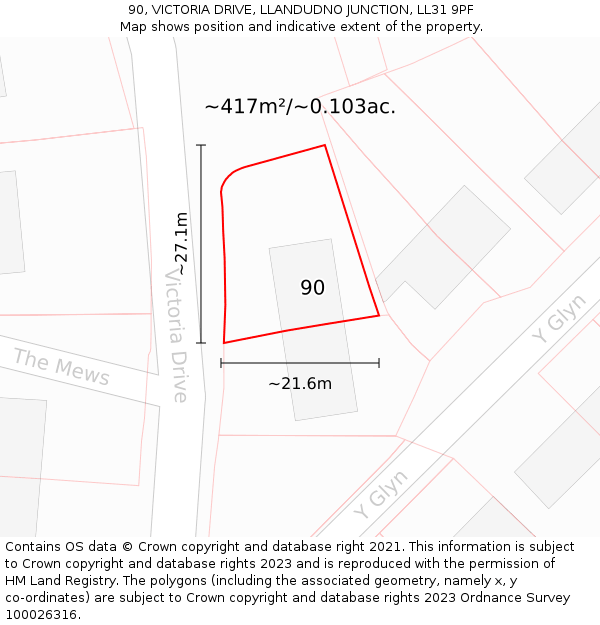 90, VICTORIA DRIVE, LLANDUDNO JUNCTION, LL31 9PF: Plot and title map