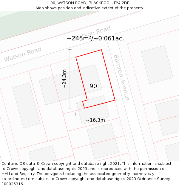 90, WATSON ROAD, BLACKPOOL, FY4 2DE: Plot and title map