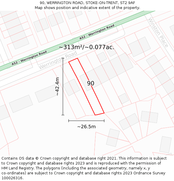 90, WERRINGTON ROAD, STOKE-ON-TRENT, ST2 9AF: Plot and title map