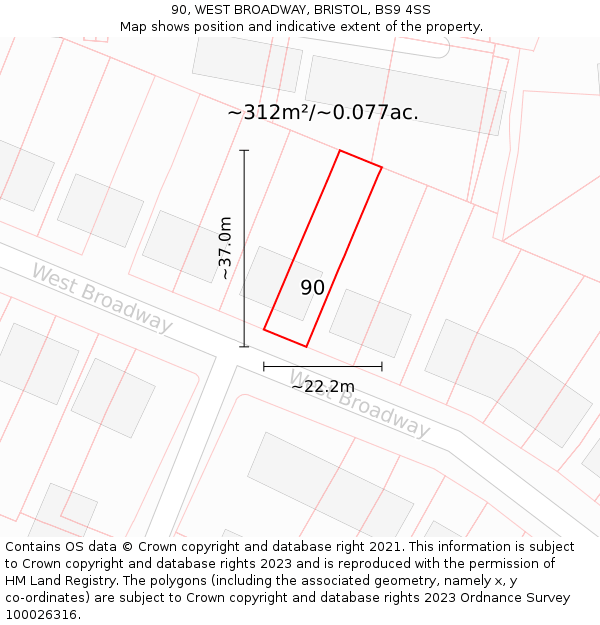 90, WEST BROADWAY, BRISTOL, BS9 4SS: Plot and title map