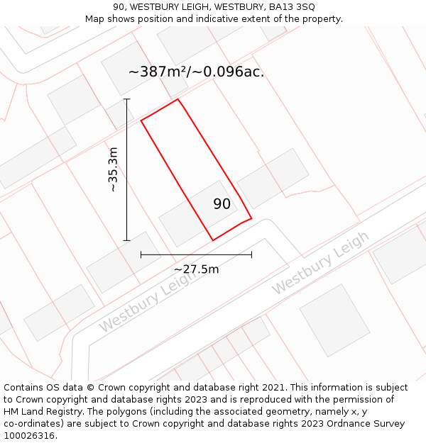 90, WESTBURY LEIGH, WESTBURY, BA13 3SQ: Plot and title map