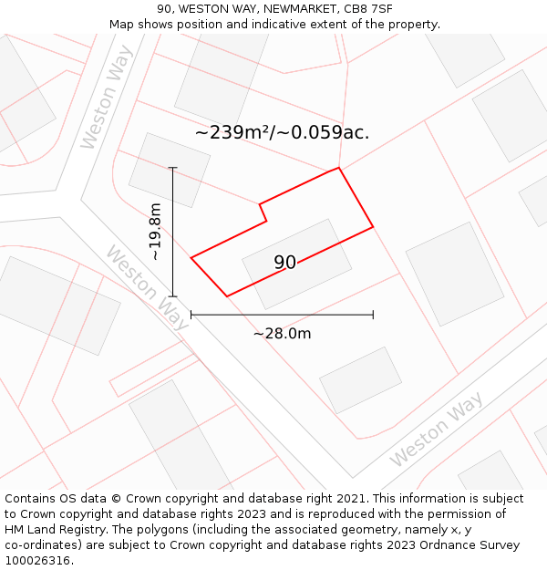 90, WESTON WAY, NEWMARKET, CB8 7SF: Plot and title map