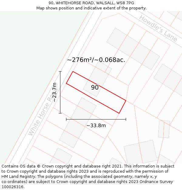 90, WHITEHORSE ROAD, WALSALL, WS8 7PG: Plot and title map