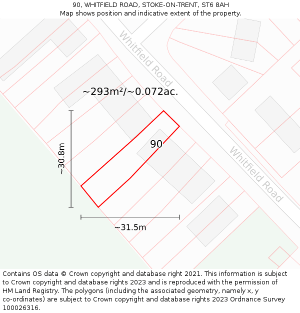 90, WHITFIELD ROAD, STOKE-ON-TRENT, ST6 8AH: Plot and title map