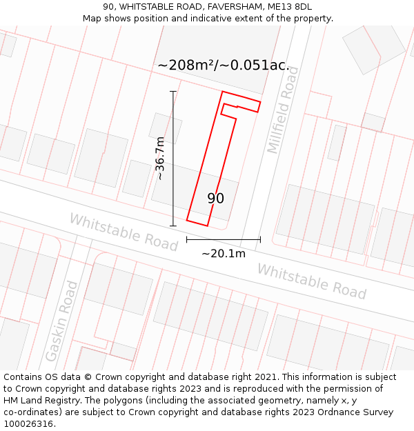 90, WHITSTABLE ROAD, FAVERSHAM, ME13 8DL: Plot and title map