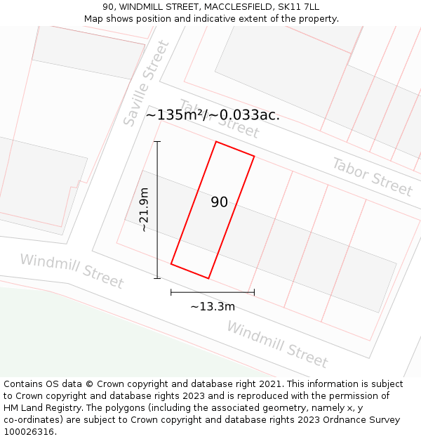 90, WINDMILL STREET, MACCLESFIELD, SK11 7LL: Plot and title map