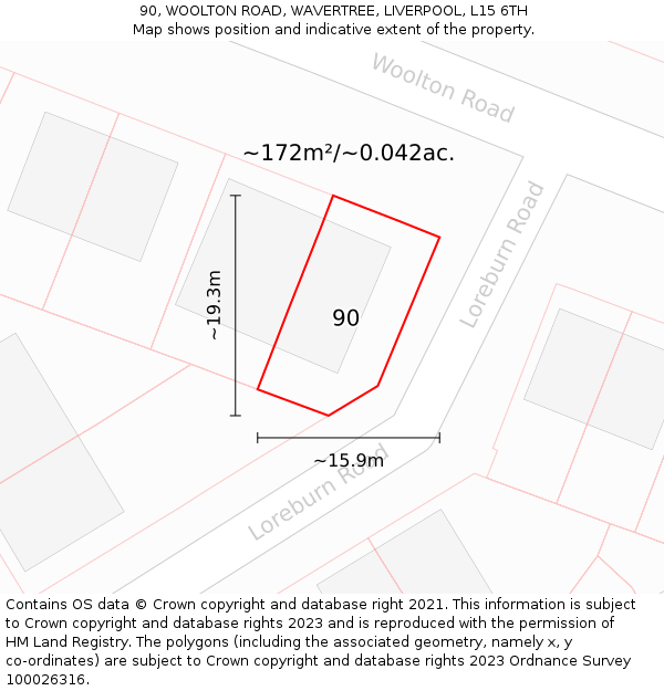 90, WOOLTON ROAD, WAVERTREE, LIVERPOOL, L15 6TH: Plot and title map