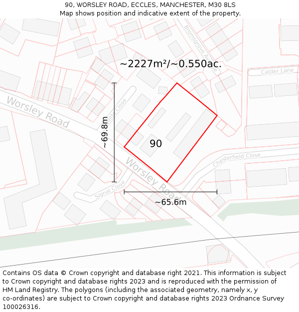 90, WORSLEY ROAD, ECCLES, MANCHESTER, M30 8LS: Plot and title map