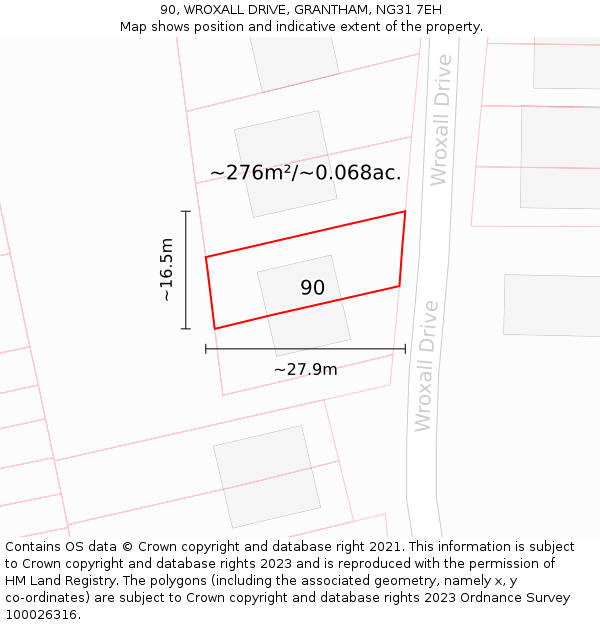 90, WROXALL DRIVE, GRANTHAM, NG31 7EH: Plot and title map