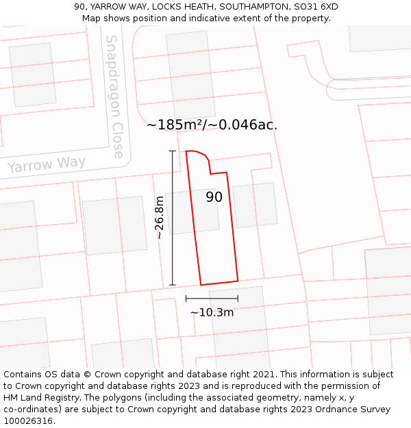 90, YARROW WAY, LOCKS HEATH, SOUTHAMPTON, SO31 6XD: Plot and title map