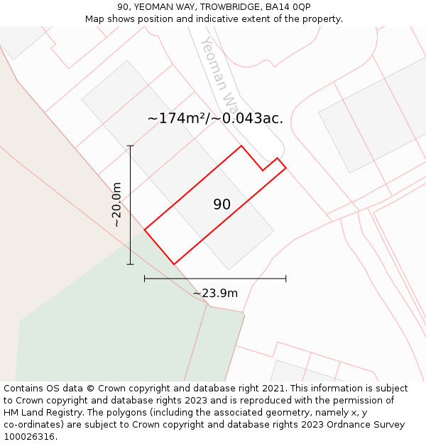 90, YEOMAN WAY, TROWBRIDGE, BA14 0QP: Plot and title map