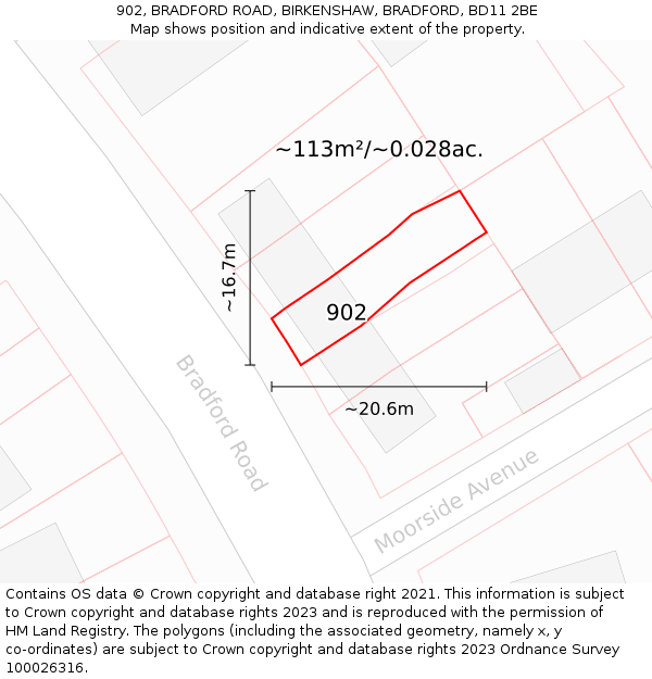 902, BRADFORD ROAD, BIRKENSHAW, BRADFORD, BD11 2BE: Plot and title map