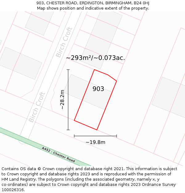 903, CHESTER ROAD, ERDINGTON, BIRMINGHAM, B24 0HJ: Plot and title map