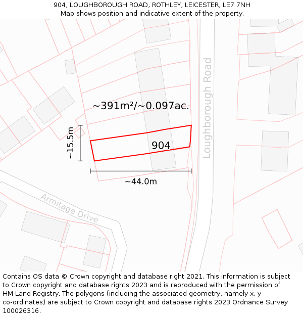 904, LOUGHBOROUGH ROAD, ROTHLEY, LEICESTER, LE7 7NH: Plot and title map