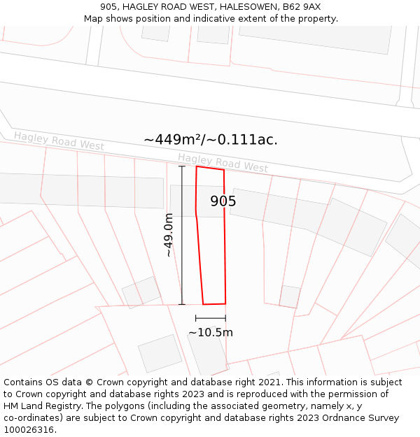 905, HAGLEY ROAD WEST, HALESOWEN, B62 9AX: Plot and title map