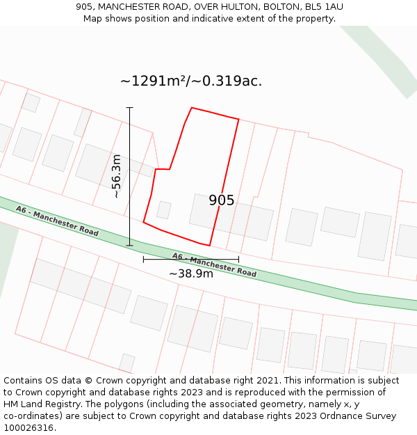 905, MANCHESTER ROAD, OVER HULTON, BOLTON, BL5 1AU: Plot and title map